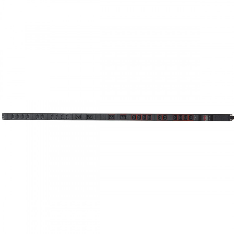Блок розеток HIDEN однофазный вертикальный, 20 розеток С13, 4 розетки С19, 32A, авт. выкл. (2x16А), вход питания клеммный терминал 